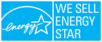 A blue logo with the words " we energy star " underneath it.