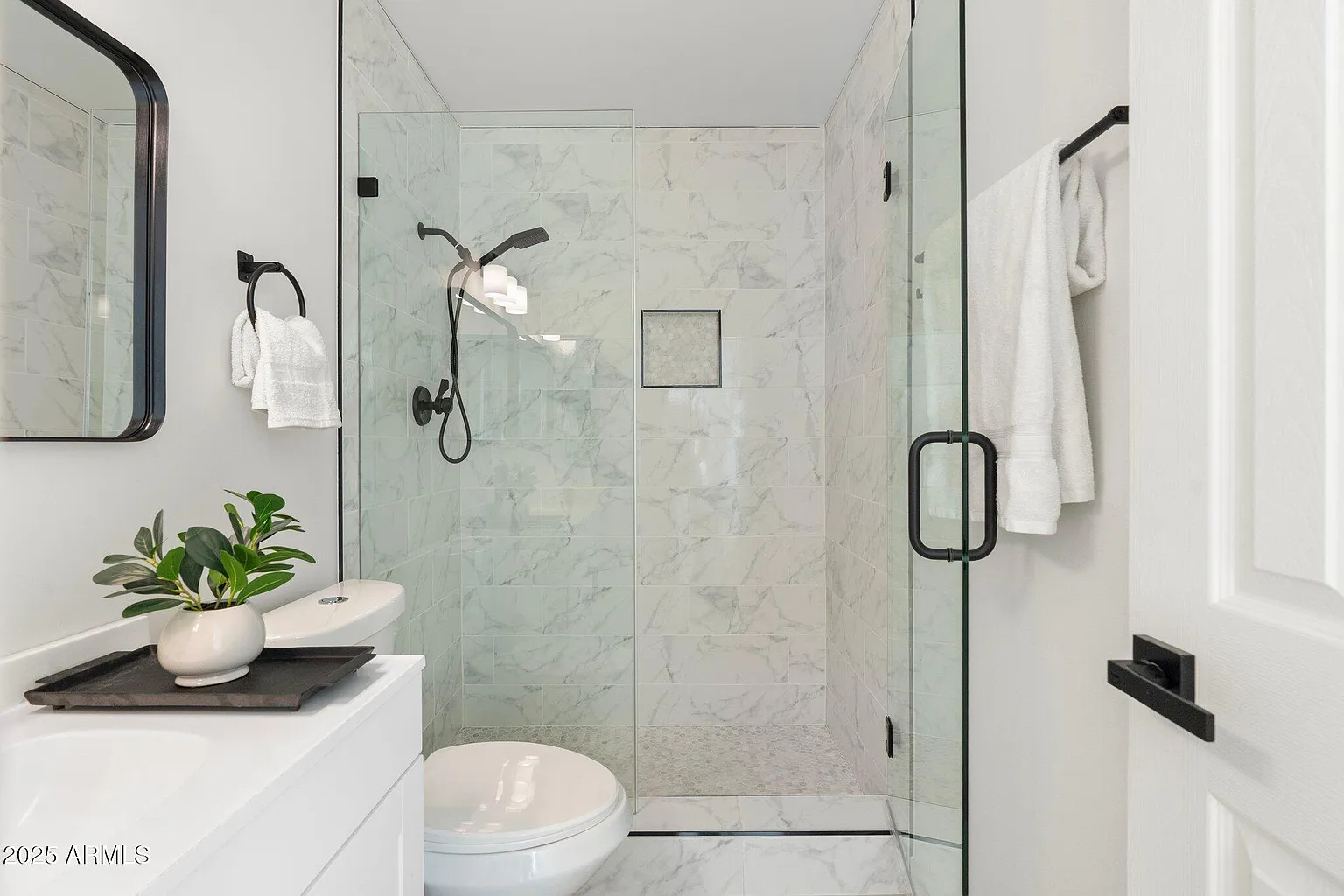 Master Bathroom Remodel, tub-to-shower-conversion, tile shower, glass doors in Tempe, AZ